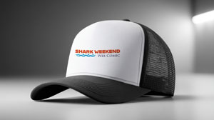 Black and White Shark Weekend Hat with logo